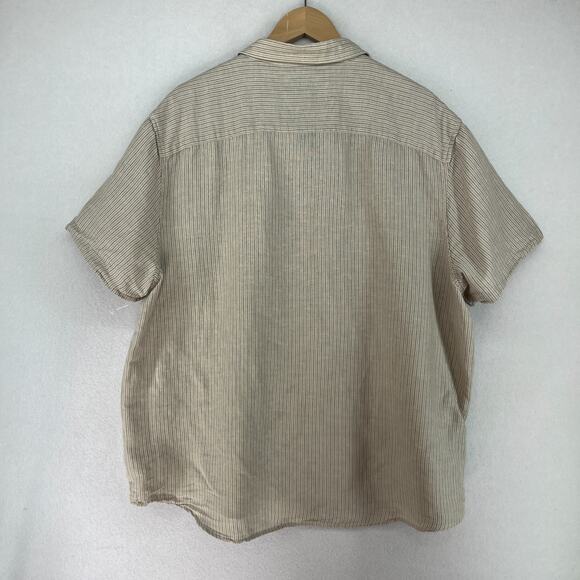 LUCKY BRAND Shirt Mens 2XL Striped Short Sleeve Classic Utility Button Up Beige - Picture 3 of 12